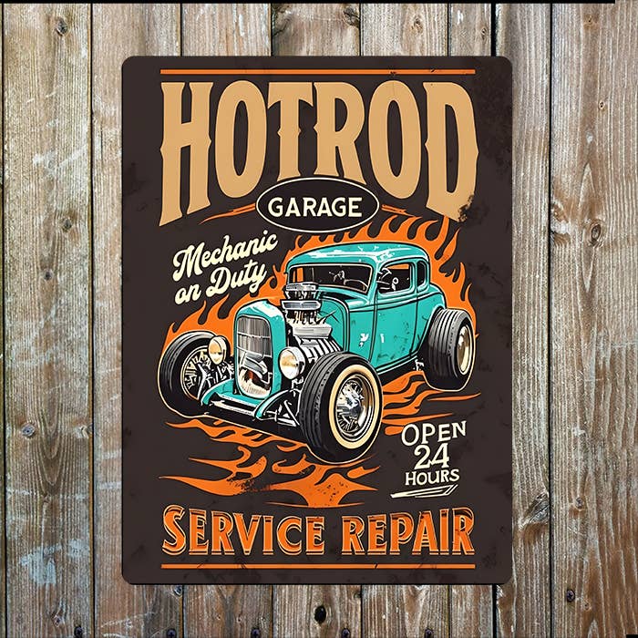 Hotrod Garage Retro | Father's Day | Metal Sign Plaque