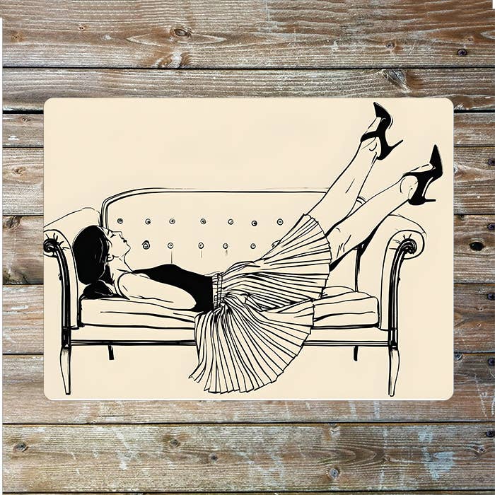 Line Drawing Of Woman Relaxing | Metal Sign Plaque 2