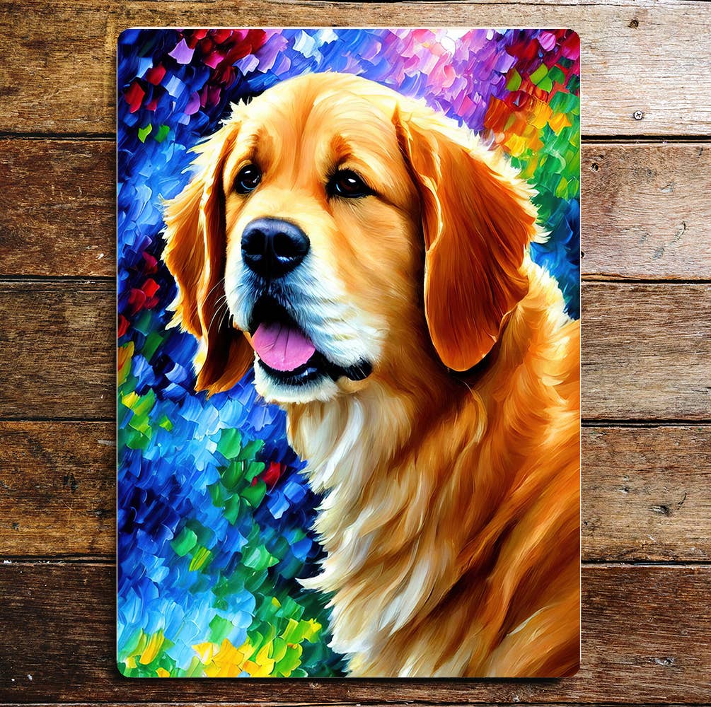 Golden Retriever flowers bright | Metal Sign plaque