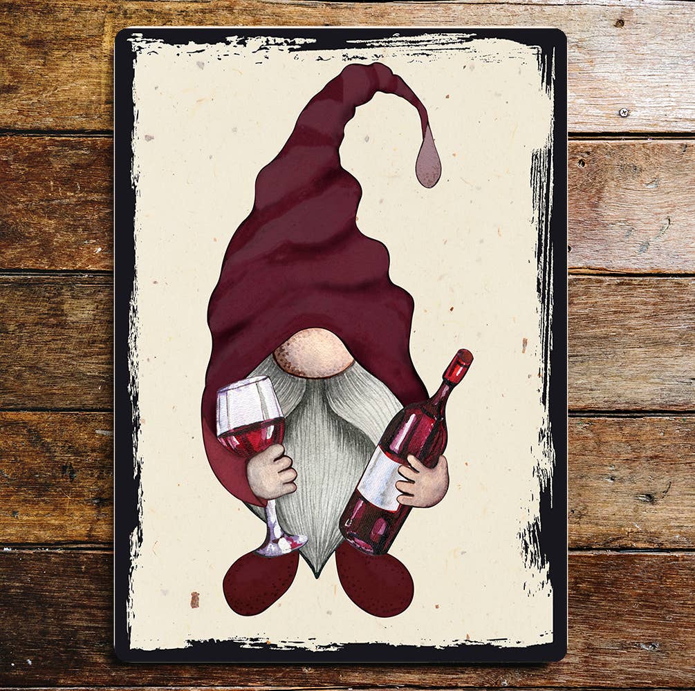 Gonk Gnome Red Wine Glass Red Hat | Metal Sign Plaque