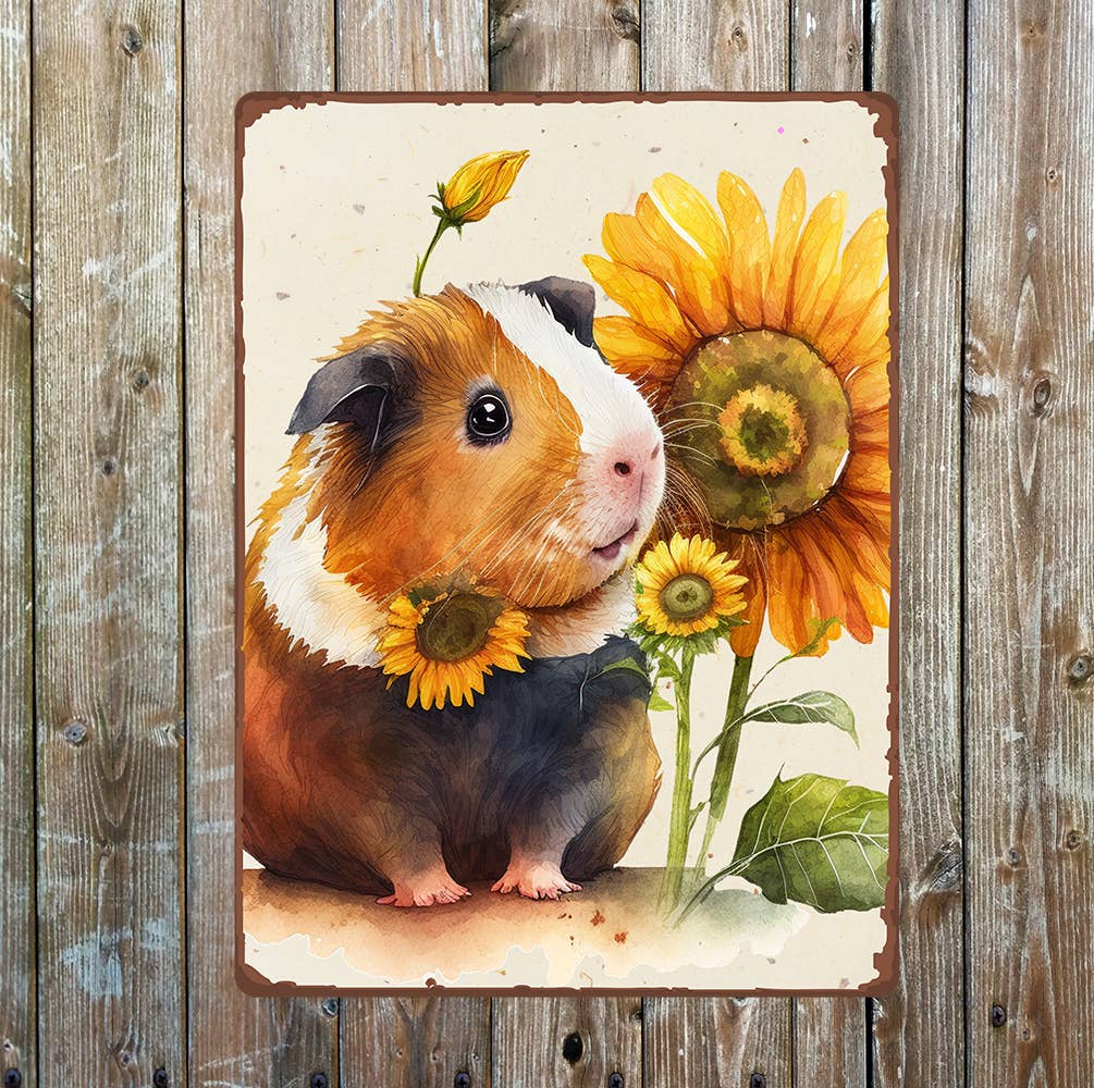 Guinea Pig Sunflower Art | Metal Sign Plaque