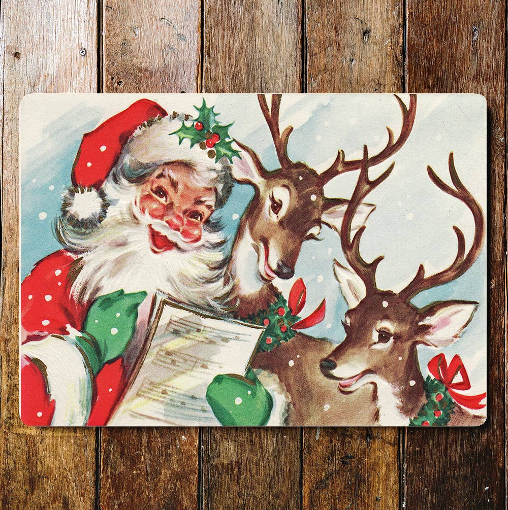 Santa Reindeers Music Sheet Christmas Metal Wall Sign