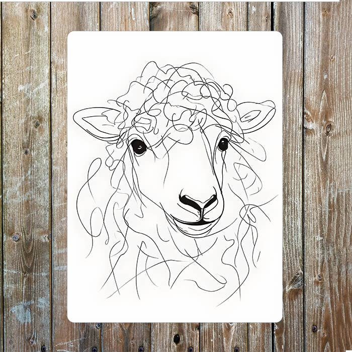 Line Drawing Of A Sheep Face Farm | Metal Sign Plaque