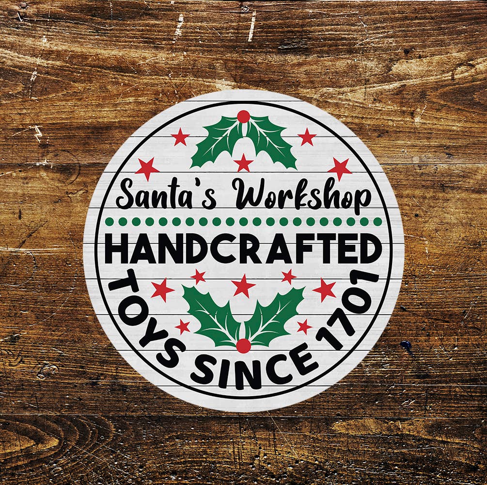 Christmas Santa workshop toys Circle Metal Sign
