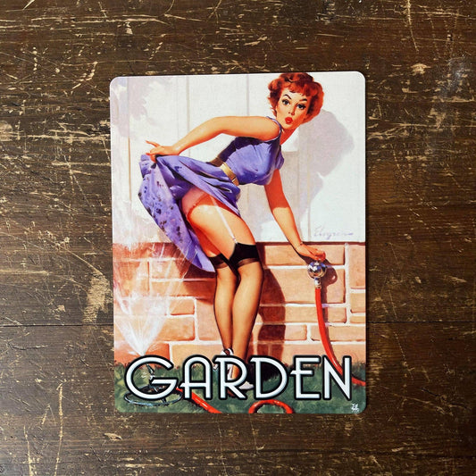 Garden Door Sign Pin Up Girl In Bath | Metal Sign