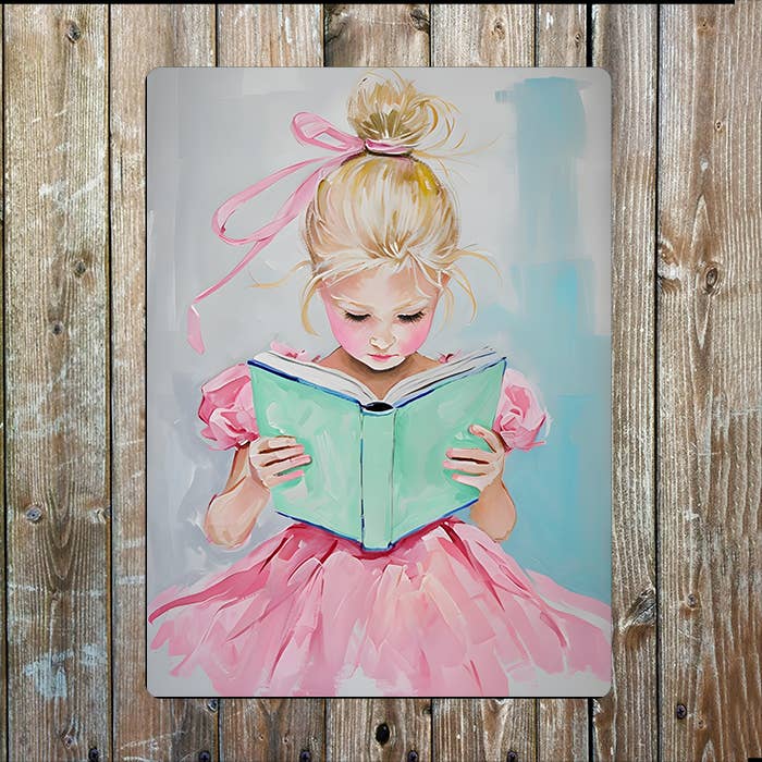 Vibrant Pastel Girl Reading Book | Metal Sign Plaque