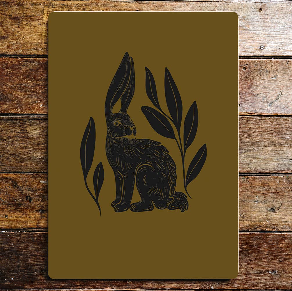 Rabbit Hare Among Leaves Metal Sign Plaque