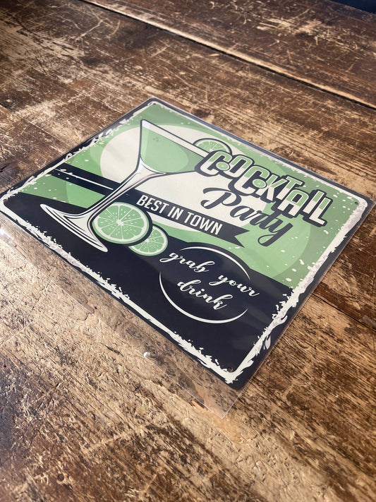Cocktail Party Bar Tin Sign | Metal Sign Plaque