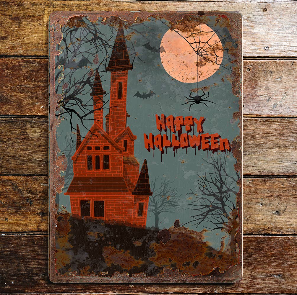 Halloween castle at night | Metal Wall Sign Plaque