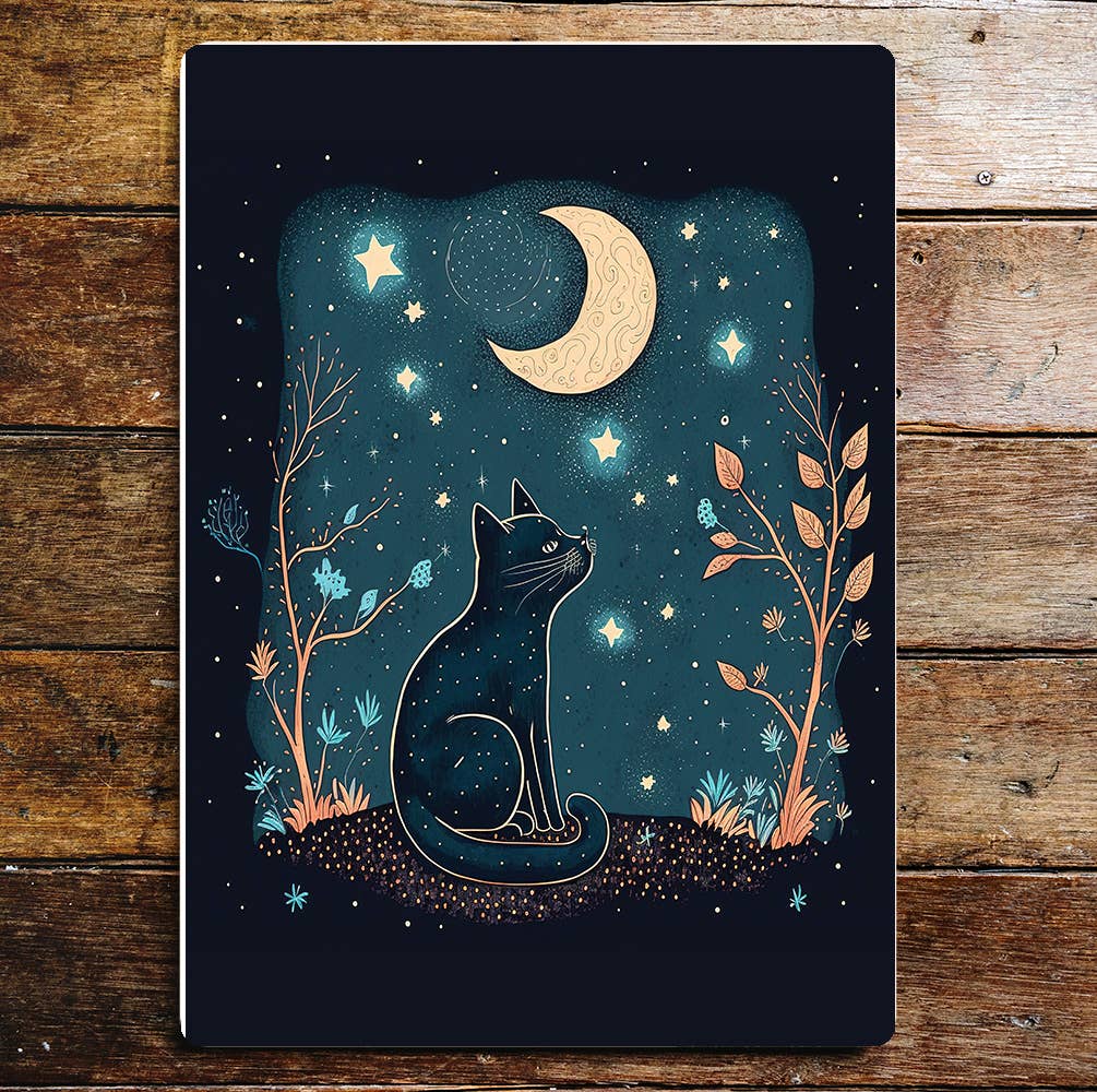 Night Sky Cat Art Sign Plaque