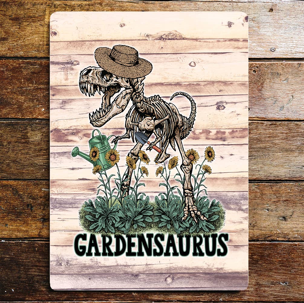 Gardensaurus Dinosaur Gardening | Metal Sign Plaque