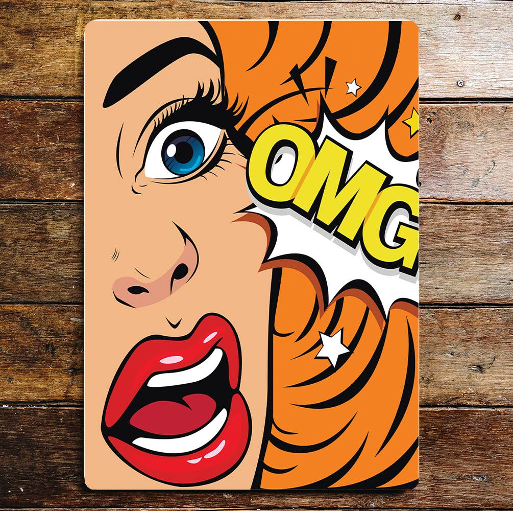 Pop art omg girl red lips Metal Sign plaque