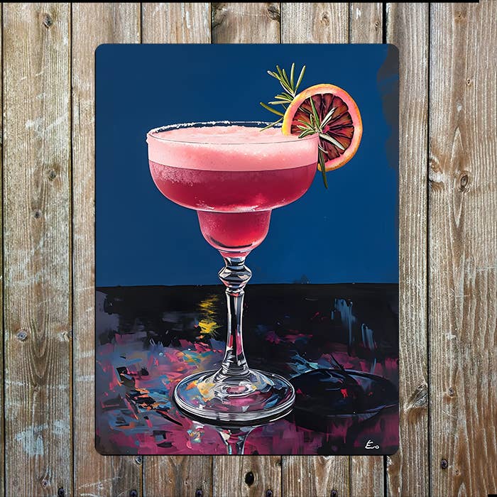 Cocktail In Classic Margarita Glass | Metal Sign Plaque
