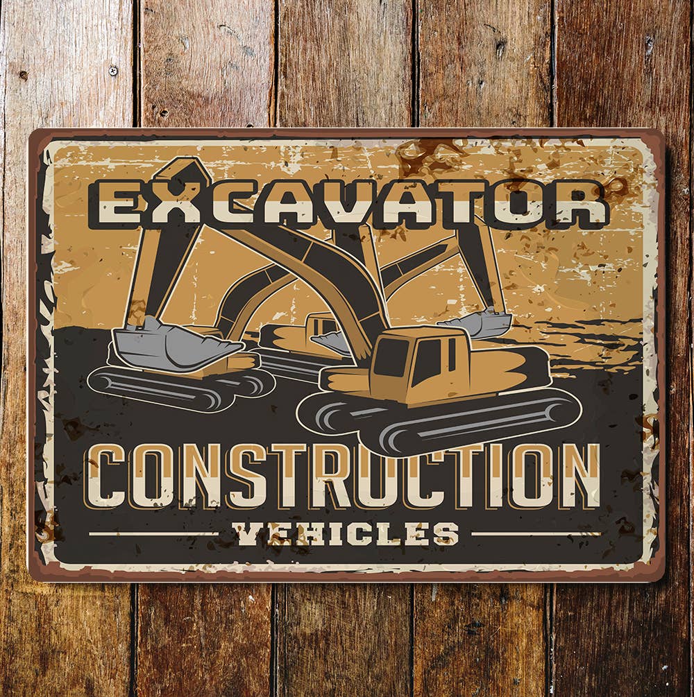 Retro construction vehicles Metal Wall Sign Plaque
