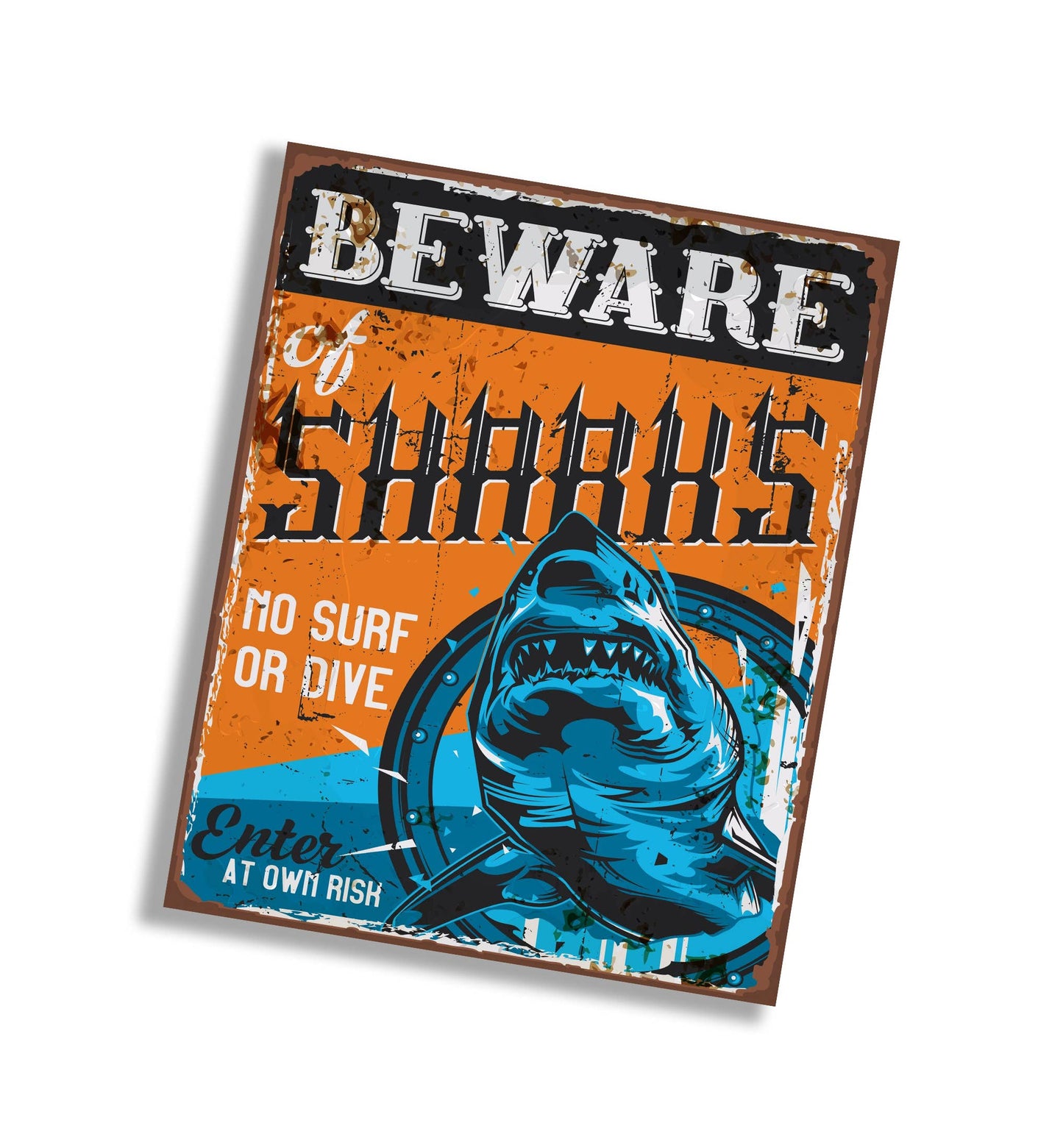 Beware Of Sharks | Metal Sign Plaque