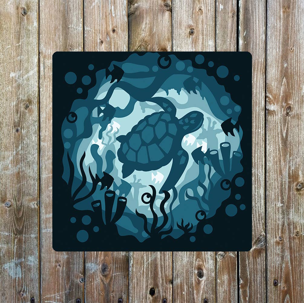 Sea Turtle Silhouette forest | Metal Sign Plaque Square