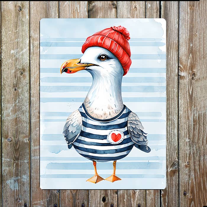 Seagull Illustration Sailor Sea Nautical Metal Sign Plaque
