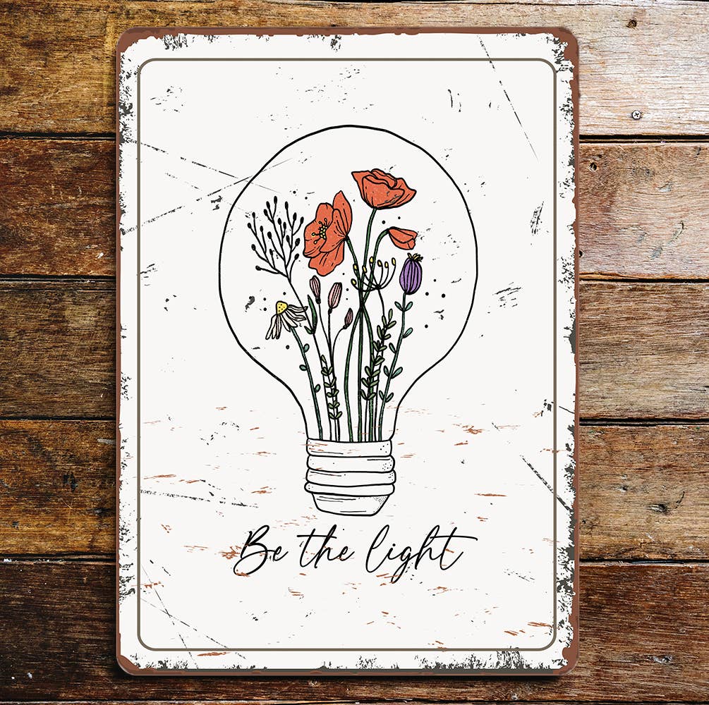 be the light Flowers Bulb | Metal Wall Sign