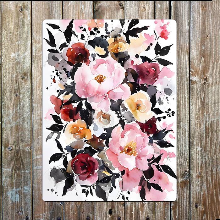 Floral Flowers Pink Arrangement Painting Metal Sign Plaque