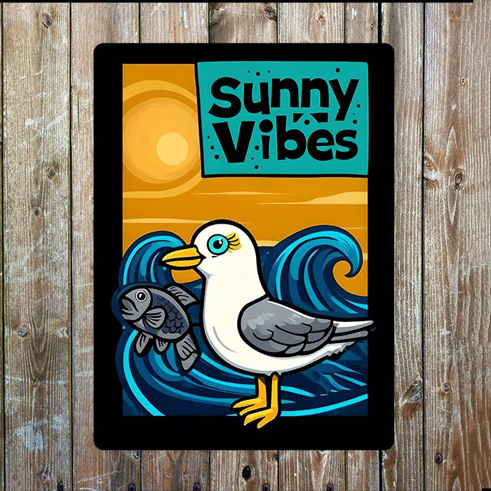 Seagull Sunny Vibe Sea Nautical Metal Sign Plaque