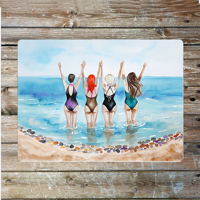 Four Swimmer running into Sea Nautical | Metal Sign Plaque