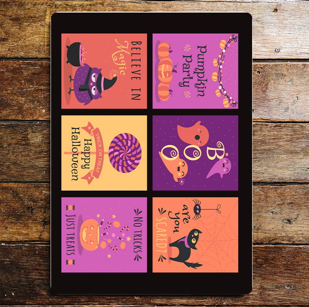 Halloween Purple Boo Pumpkins Spiders | Metal Wall Sign