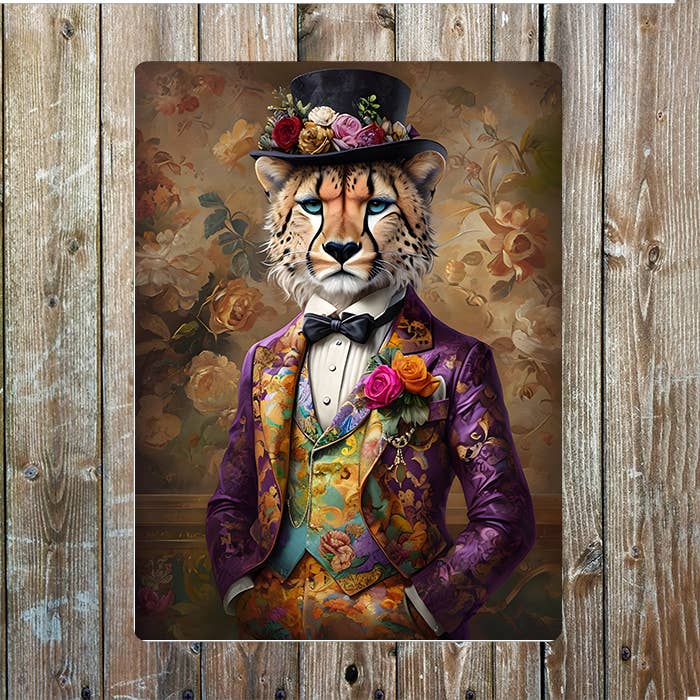 Cheeta In Victorian Suit | Metal Sign Plaque