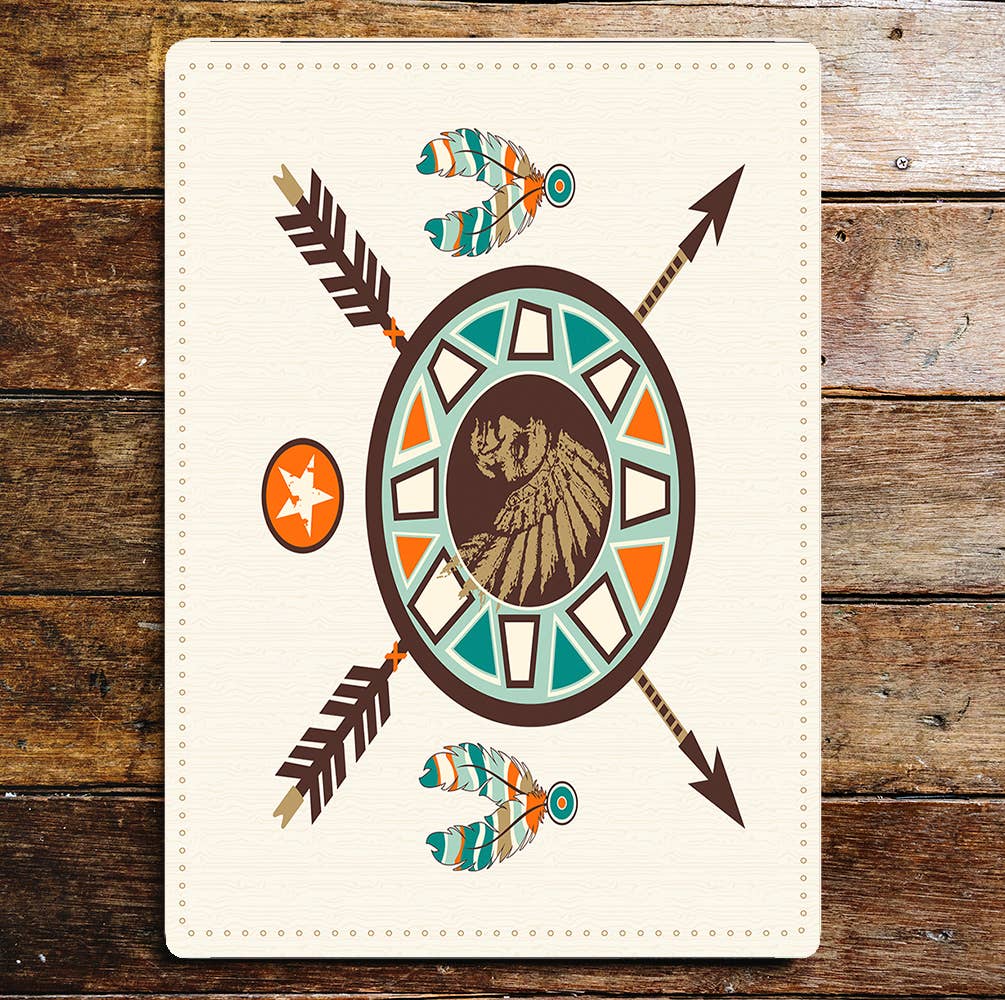 Indian Shield Arrows Feathers | Metal Sign plaque