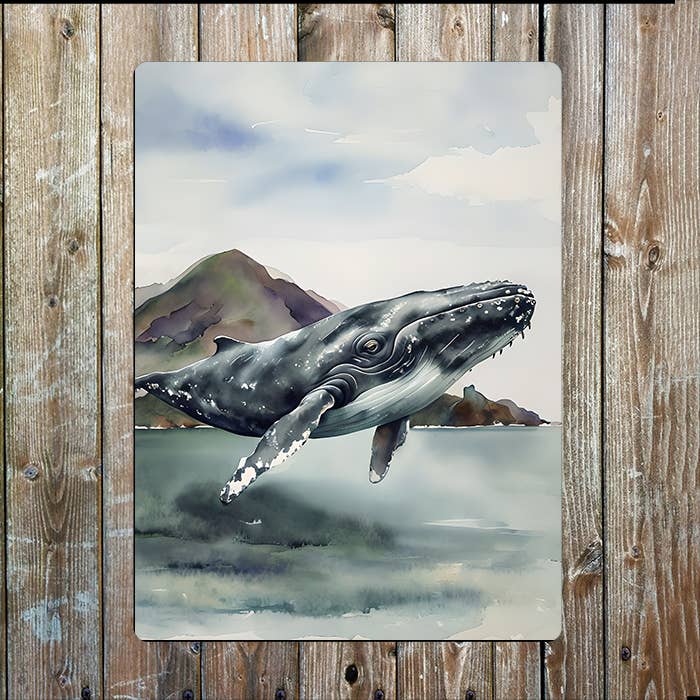 Painting Of A Whale Sea Nautical Metal Sign Plaque