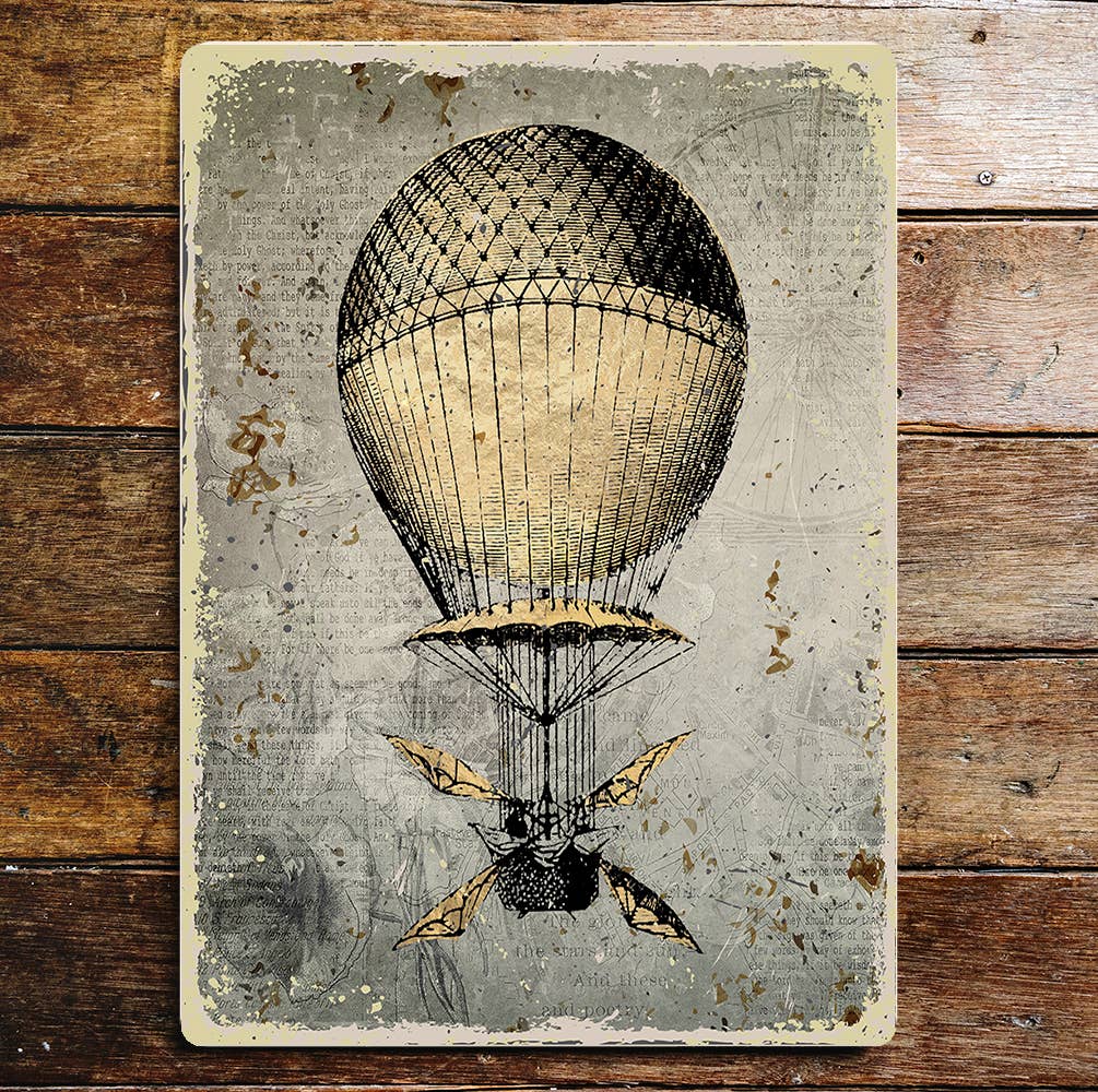 Hot Air Balloon Vintage Wings | Metal Sign Plaque