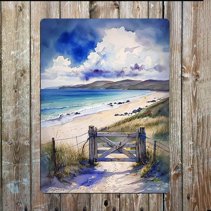 Watercolor Coastal Scene Sea Nautical | Metal Sign Plaque