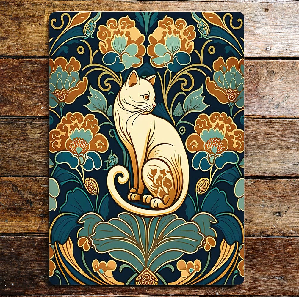 Art Nouveau cats flowers pattern | Metal Sign plaque