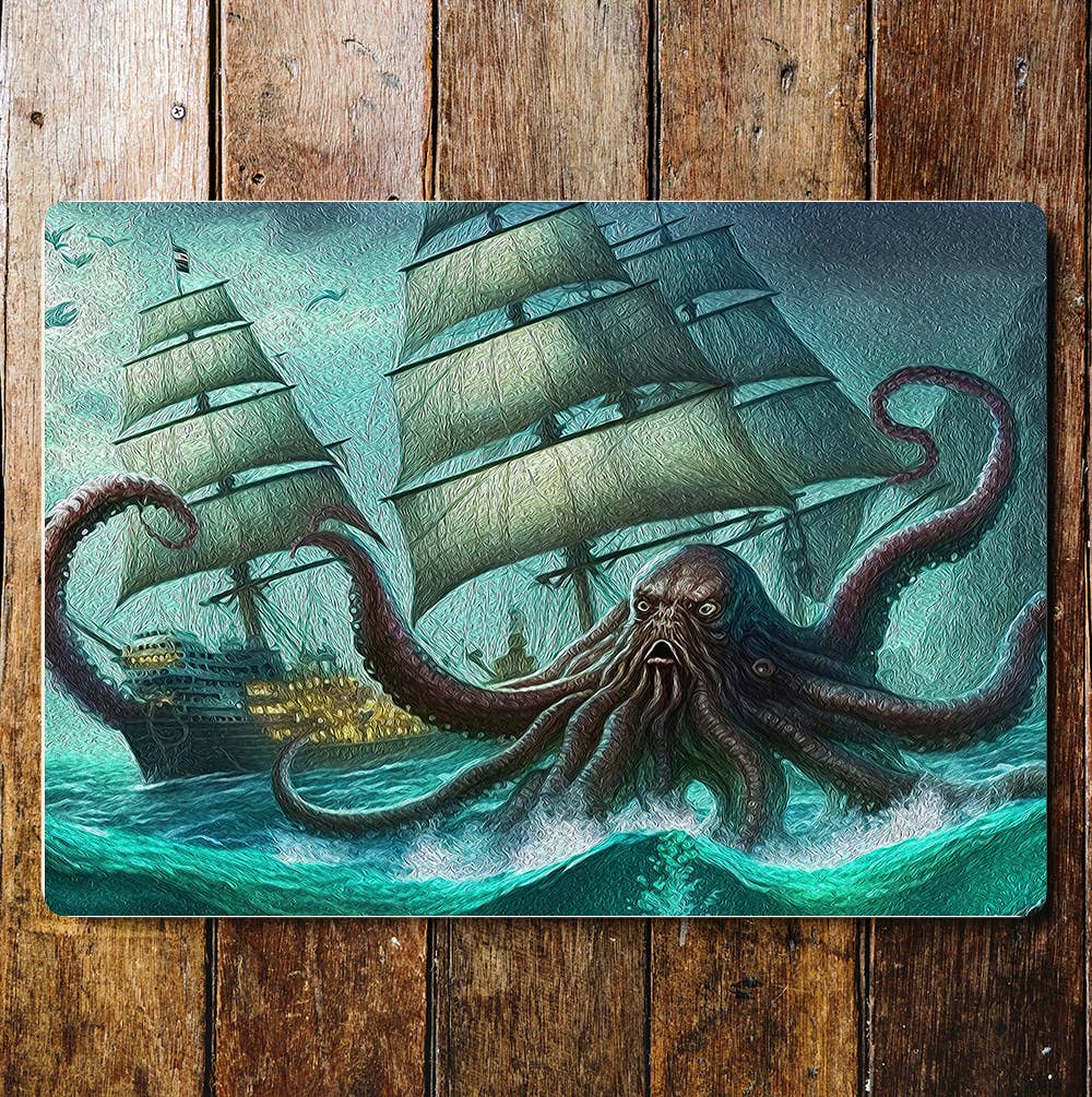 Kraken fantasy monster pirate ship | Metal Sign Plaque
