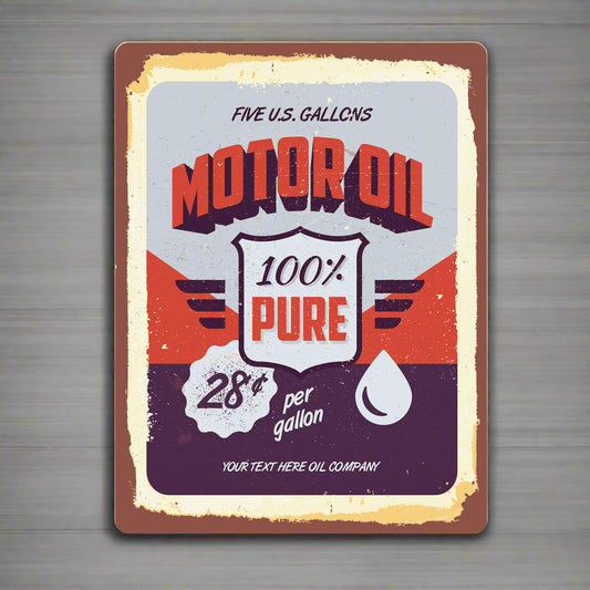 100% Pure Motor Oil Gasoline Petrol | Metal Sign Plaque