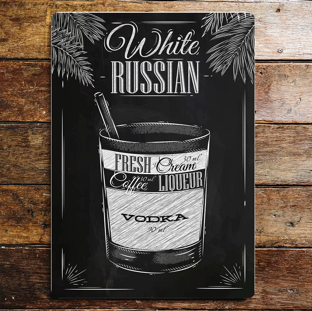 White Russian Cocktail Recipe Art | Metal Sign Plaque