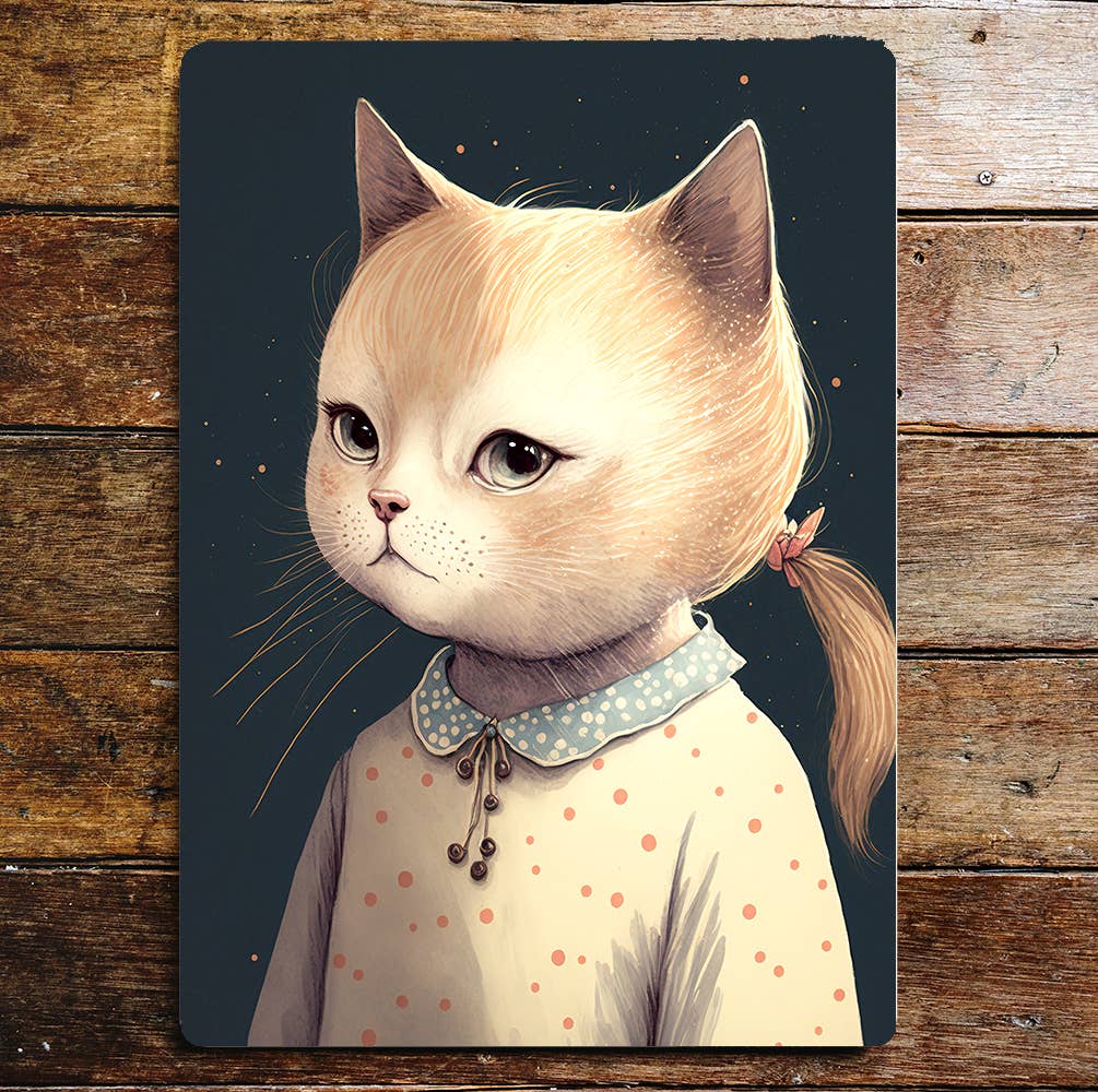 Cute Cat Girl Spotty Top Ponytail | Metal Sign Plaque