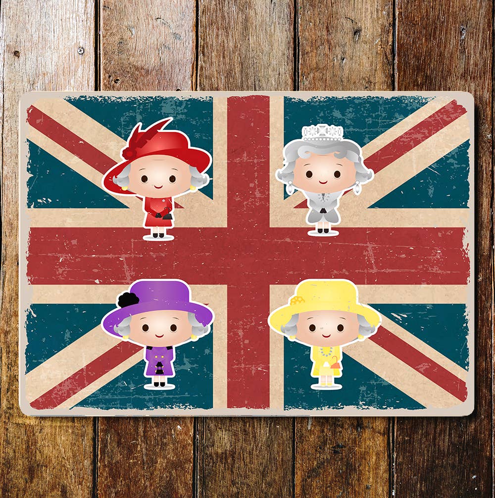 Queen Elizabeth II Pop Art Cartoon England Metal Wall Sign