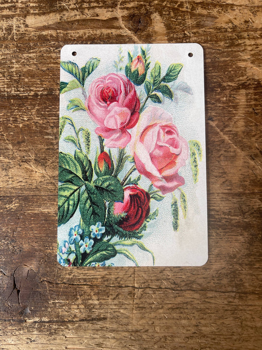 Vintage Flowers illustration rose | Metal Wall Sign