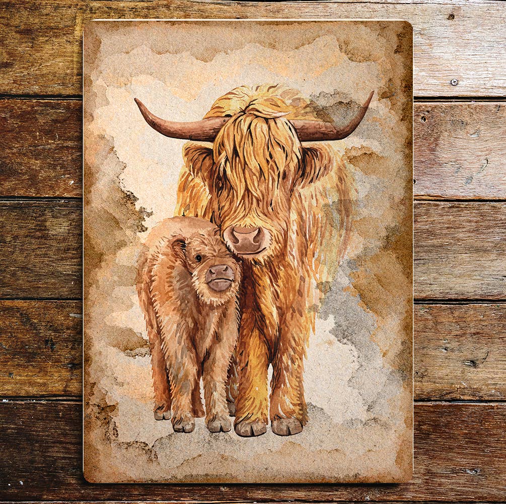 Highland cows wall paper Art | Metal Sign Plaque