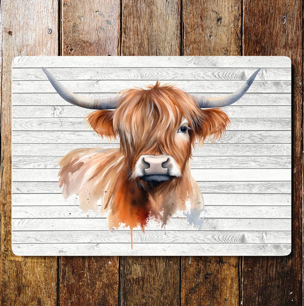Highland Cow Portrait Art | Metal Sign Plaque