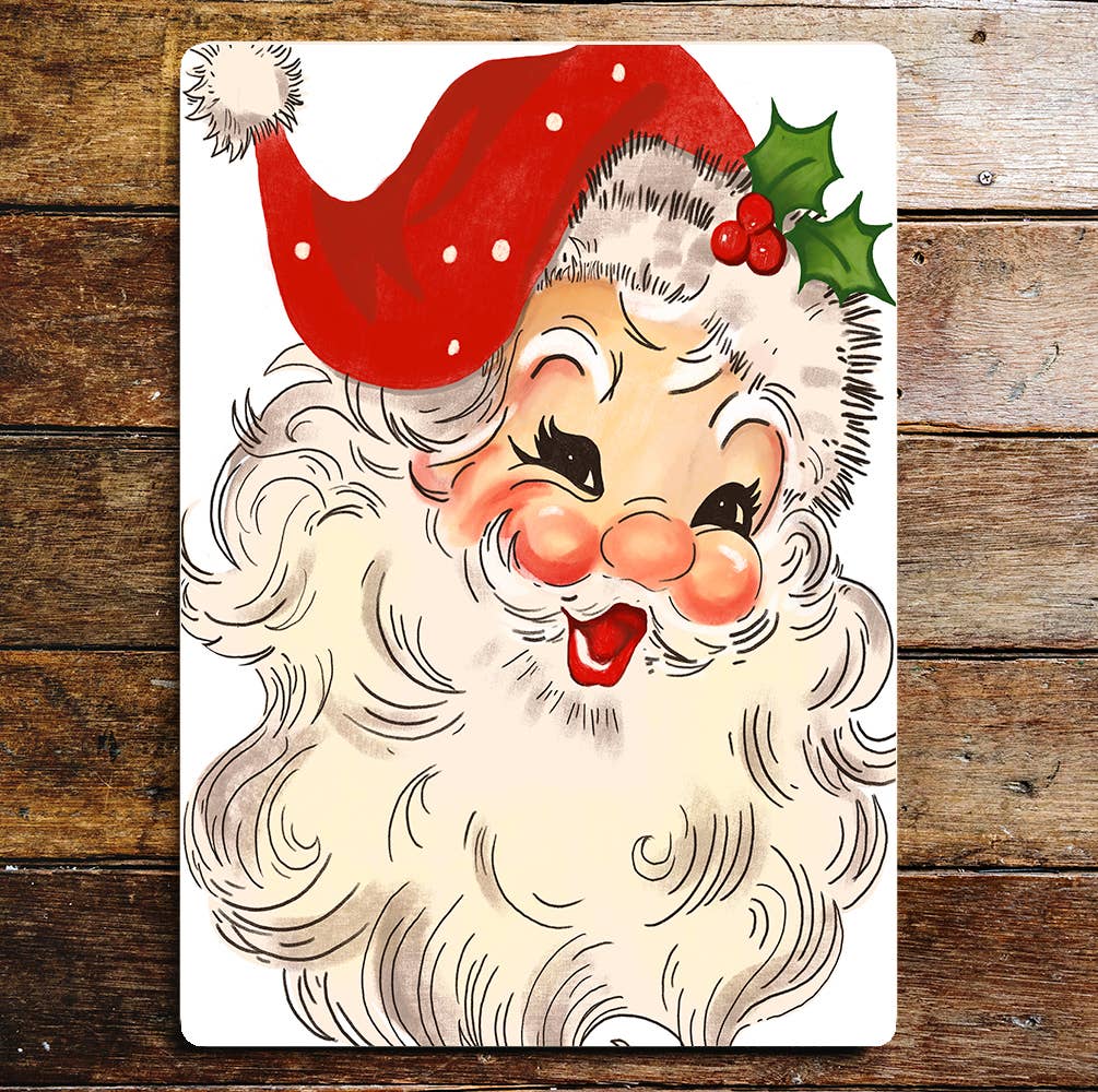 Christmas Fun Santa Rosy Cheeks Joy | Metal Sign Plaque
