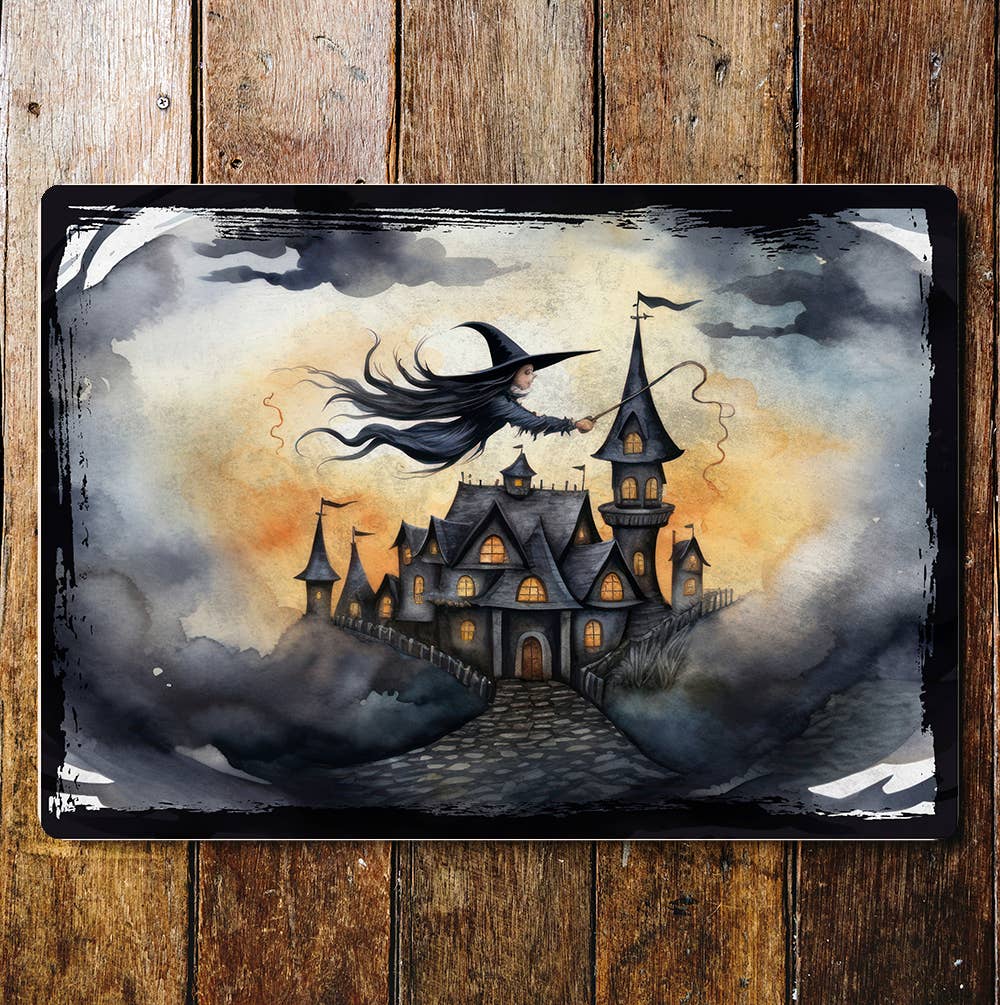 Halloween Flying Witch Art | Metal Sign Plaque