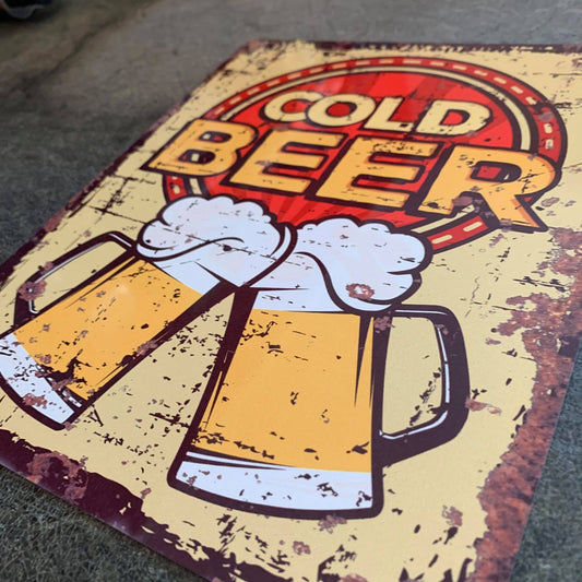 Cold Beer Cheers Pints | Metal Vintage Wall Sign