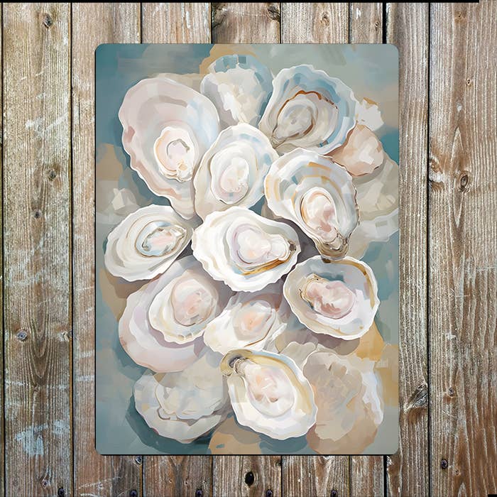 Painting Oyster Shells Sea Nautical Metal Sign Plaque