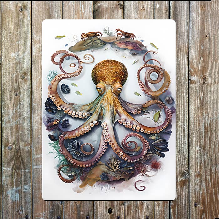 Octopus Surrounded Underwater Sea Nautical | Metal Sign Plaque