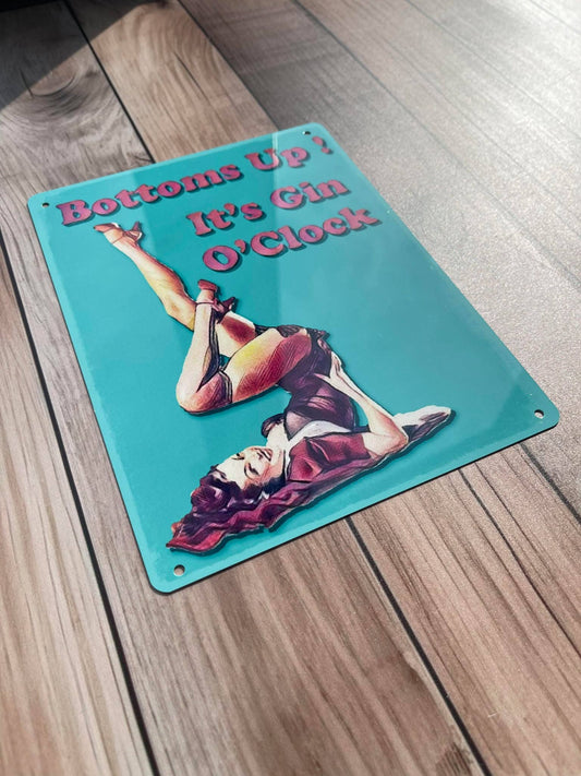 Bottoms Up Its Gin O'clock | Metal Humour Wall Sign