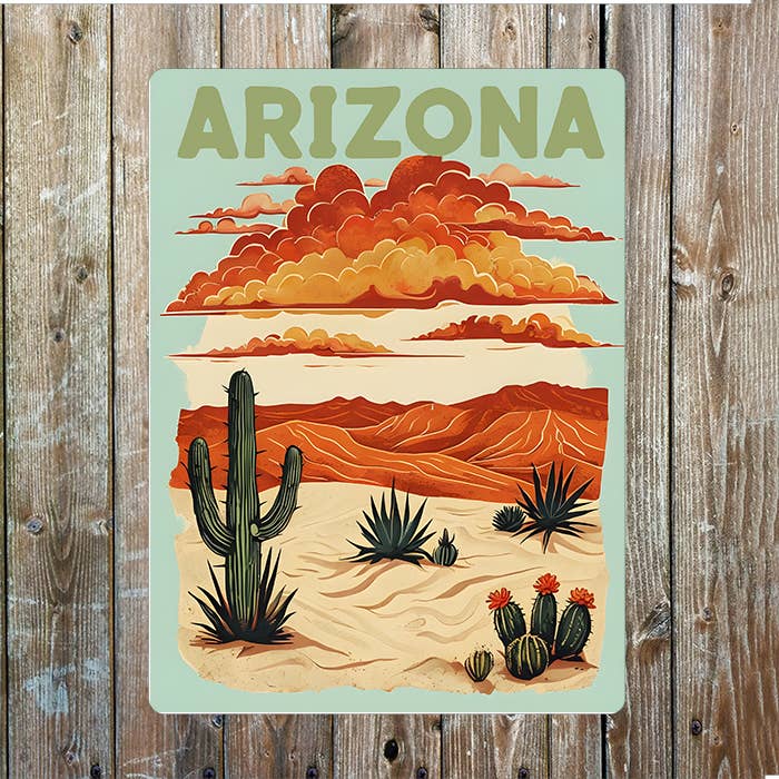 Retro Arizona Desert Cowboy Western Metal Sign Plaque