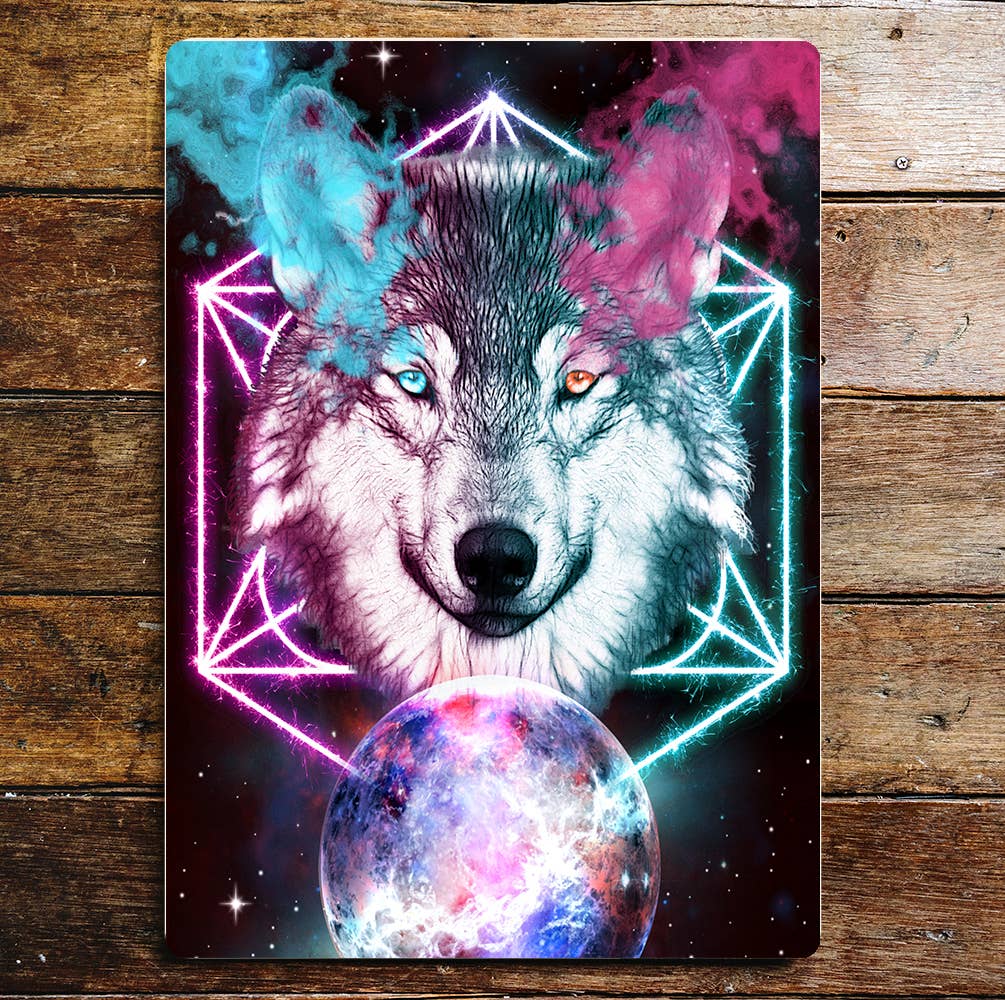 Zodiac Abstract Wolf | Nature Art | Metal Sign Plaque