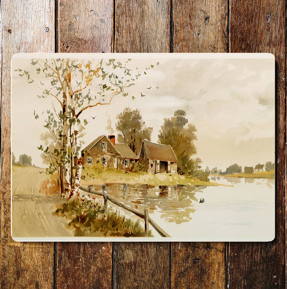 Countryside House Lake River Trees | Metal Sign Plaque