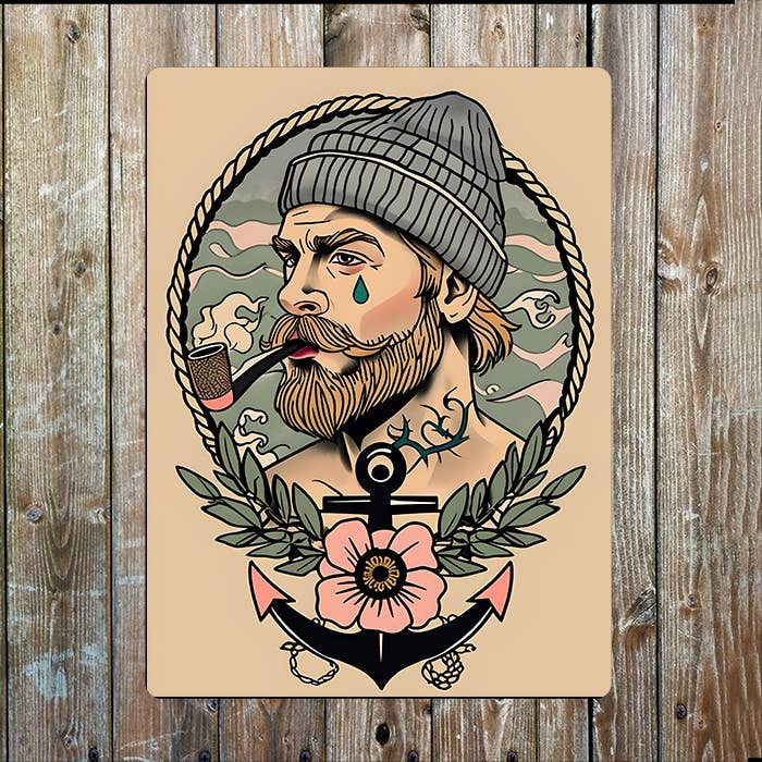 Tattoo sailor man Pipe Sea Nautical Metal Sign Plaque